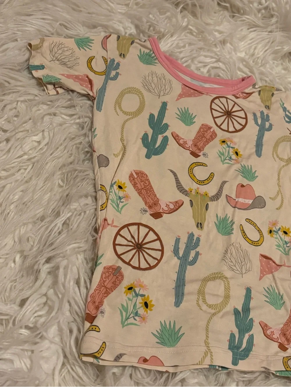Little Sleepies Pink Ready To Rodeo Bamboo PJ Top Short Sleeve 4T